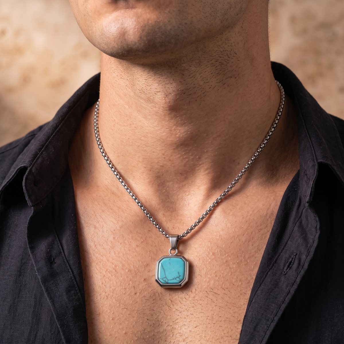 Monolith Stone Pendant worn on model